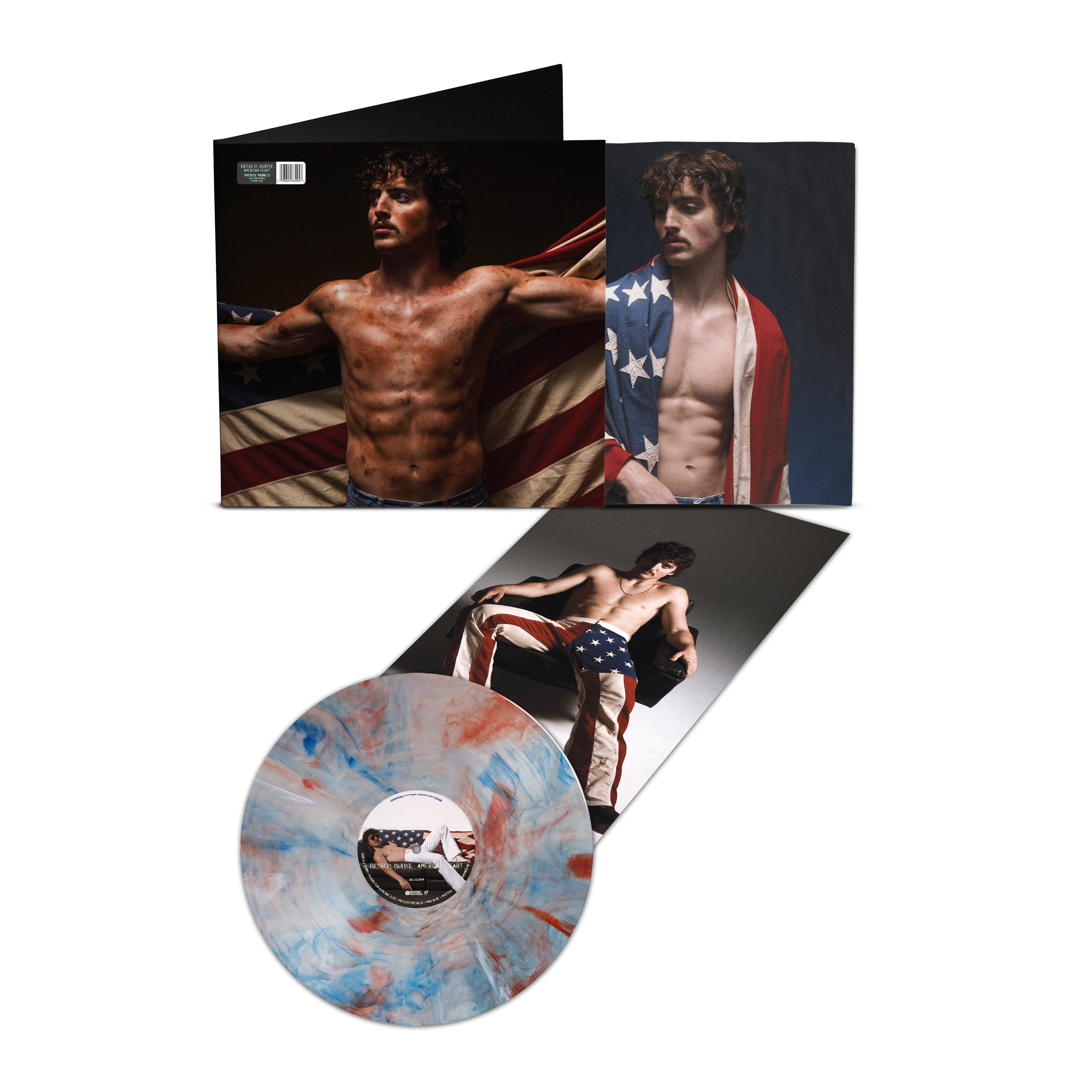 American Heart - Red, White, and Blue Marble on Translucent Clear vinyl