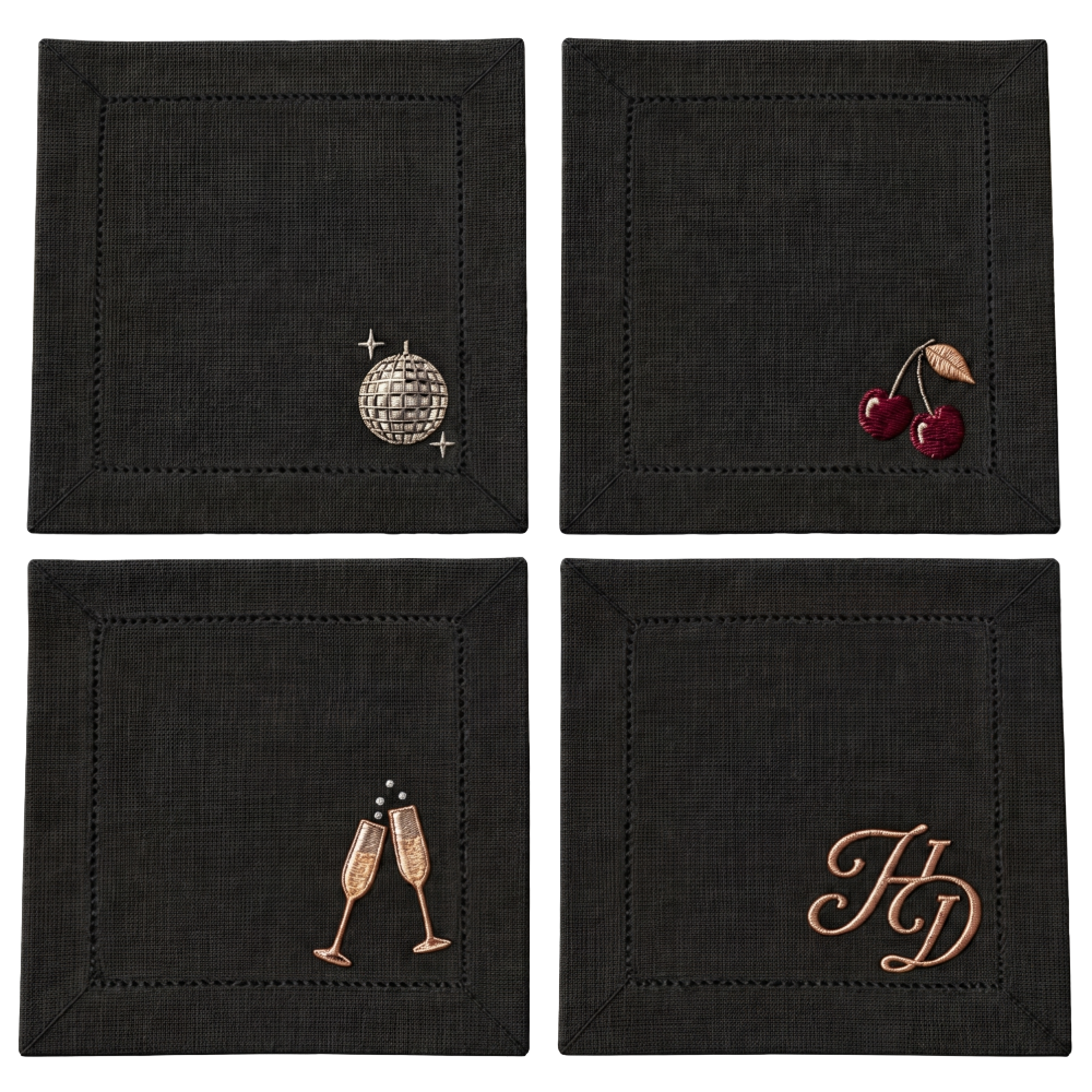 Holiday Things Embroidered Cocktail Napkins (Set of 4)